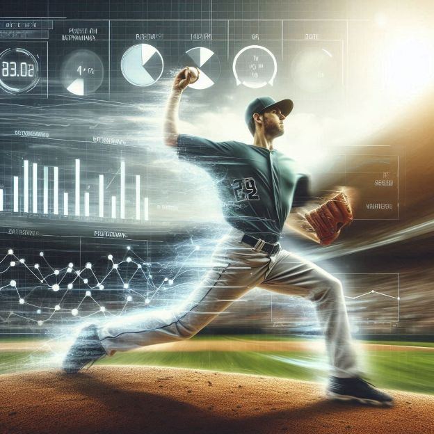 baseball pitcher mid-throw with charts overlayed